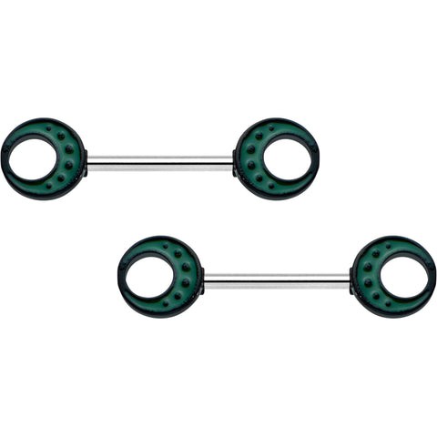 14G 9/16 Deep Green Moon Glow in the Dark Barbell Nipple Ring Set