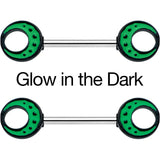 14G 9/16 Deep Green Moon Glow in the Dark Barbell Nipple Ring Set