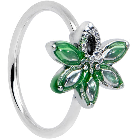 20G 5/16 Green Gem Textured Pot Leaf Nose Hoop