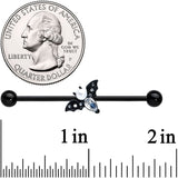 14G Faux Pearl Black Bat Halloween Industrial Barbell 38mm