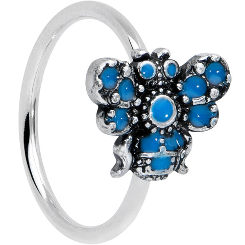20G 5/16 Blue Textured Butterfly Nose Hoop