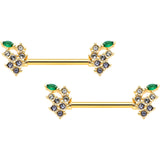 14G 9/16 Clear CZ Gem Gold Tone Bunch Grapes Nipple Ring Set