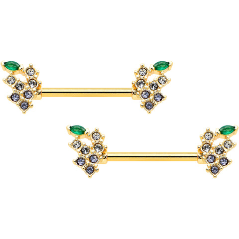 14G 9/16 Clear CZ Gem Gold Tone Bunch Grapes Nipple Ring Set
