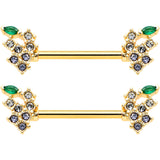 14G 9/16 Clear CZ Gem Gold Tone Bunch Grapes Nipple Ring Set