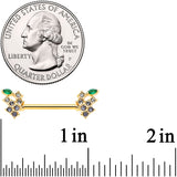 14G 9/16 Clear CZ Gem Gold Tone Bunch Grapes Nipple Ring Set
