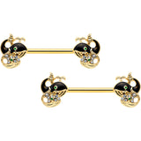 14G 9/16 Clear Gem Gold Tone Mom Baby Whale Nipple Ring Set