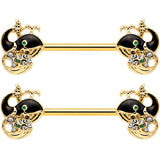 14G 9/16 Clear Gem Gold Tone Mom Baby Whale Nipple Ring Set
