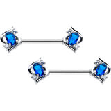14G 9/16 Clear Blue Gem Oval Swirl Barbell Nipple Ring Set