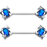 14G 9/16 Clear Blue Gem Oval Swirl Barbell Nipple Ring Set