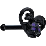 20G 1/4 Black Purple Skull Bow Heart Nose Bone