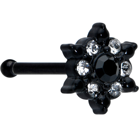 20G 1/4 Clear CZ Gem Black Abstract Sun Nose Bone