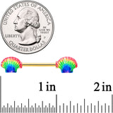 14G 5/8 Gold Tone Rainbow Scallop Shells Barbell Nipple Ring Set