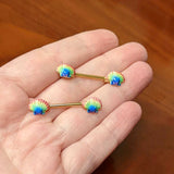 14G 5/8 Gold Tone Rainbow Scallop Shells Barbell Nipple Ring Set