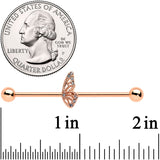 14G Clear Gem Rose Gold Tone Texture Wing Industrial Barbell 38mm