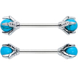 14G 5/8 Blue Turquoise Skeleton Hand Halloween Nipple Ring Set