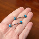 14G 5/8 Blue Turquoise Skeleton Hand Halloween Nipple Ring Set