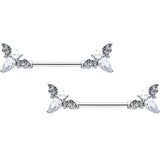 14G 9/16 Clear Gem Flying Bats Halloween Barbell Nipple Ring Set