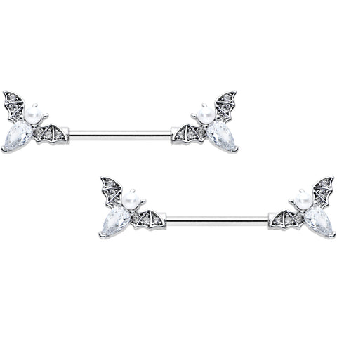 14G 9/16 Clear Gem Flying Bats Halloween Barbell Nipple Ring Set