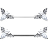 14G 9/16 Clear Gem Flying Bats Halloween Barbell Nipple Ring Set