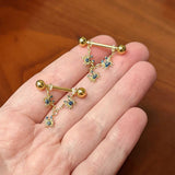 14G 9/16 Black Gem Gold Tone Blue Crab Dangle Nipple Ring Set