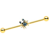 14G Blue Gem Gold Tone Blue Crab Nautical Industrial Barbell 38mm