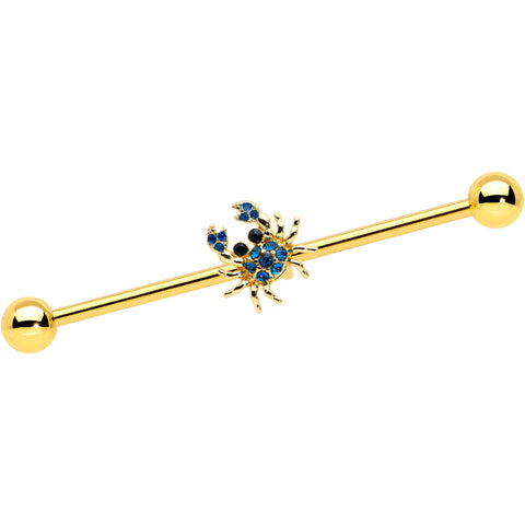 14G Blue Gem Gold Tone Blue Crab Nautical Industrial Barbell 38mm