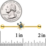 14G Blue Gem Gold Tone Blue Crab Nautical Industrial Barbell 38mm