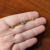 14G Blue Gem Gold Tone Blue Crab Nautical Industrial Barbell 38mm