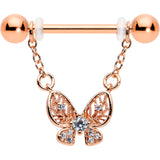 14G 5/8 Clear Gem Rosy Tone Airy Butterfly Dangle Nipple Ring Set