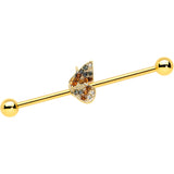 14G Clear Orange Gem Gold Hue Baroque Butterfly Industrial Barbell 38mm