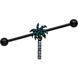 14G Clear Gem Black Night Palm Tree Dangle Industrial Barbell 38mm