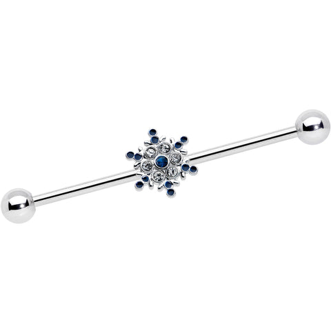 14G Blue Gem Festive Snowflake Christmas Industrial Barbell 38mm