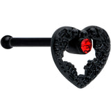 20G 1/4 Red Gem Black Steampunk Skeleton Heart Nose Bone