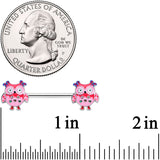 14G 9/16 Bow Pink Heart Owls Barbell Nipple Ring Set