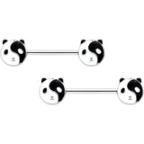 14G 9/16 Yin Yang Panda Bear Barbell Nipple Ring Set