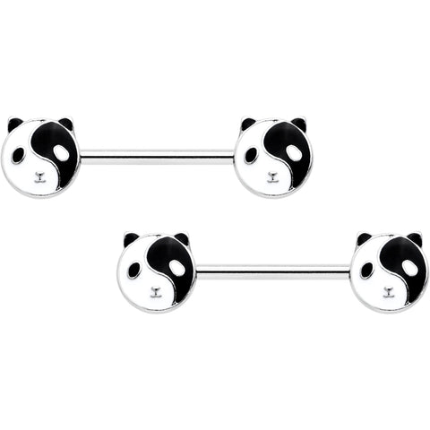 14G 9/16 Yin Yang Panda Bear Barbell Nipple Ring Set