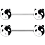 14G 9/16 Yin Yang Panda Bear Barbell Nipple Ring Set