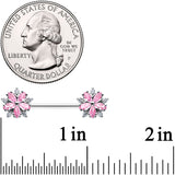 14G 9/16 Pink CZ Gem Floral Burst Barbell Nipple Ring Set