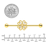 14G Clear Gem Gold Tone Textured Cross Industrial Barbell 38mm