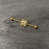 14G Clear Gem Gold Tone Textured Cross Industrial Barbell 38mm