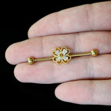 14G Clear Gem Gold Tone Textured Cross Industrial Barbell 38mm