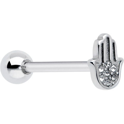 Clear CZ Gem Understated Hamsa Hand Barbell Tongue Ring