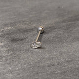 Clear CZ Gem Understated Hamsa Hand Barbell Tongue Ring