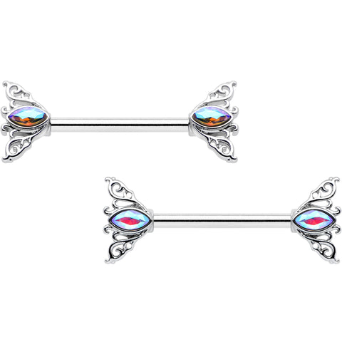 14G 9/16 Aurora Gem Deco Waves Barbell Nipple Ring Set
