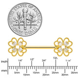 14G 5/8 Clear Gem Gold Tone Texture Cross Barbell Nipple Ring Set