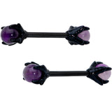 14G 9/16 Purple Amethyst Black Skeleton Hand Nipple Ring Set