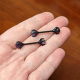 14G 9/16 Purple Amethyst Black Skeleton Hand Nipple Ring Set