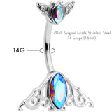 Aurora Gem Art Deco Scrollwork Ovals Double Mount Belly Ring