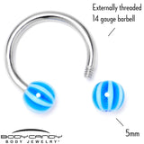 14G 7/16 Beach Ball Blue Stripe Horseshoe Circular Barbell