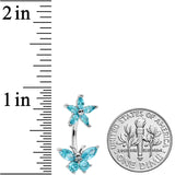 Blue CZ Gem Flower Butterfly Double Mount Belly Ring